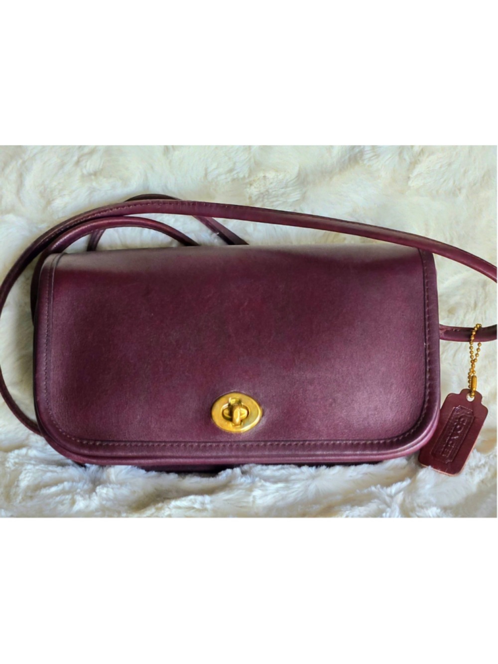 Vintage Coach Dinky Burgandy Leather Crossbody Bag